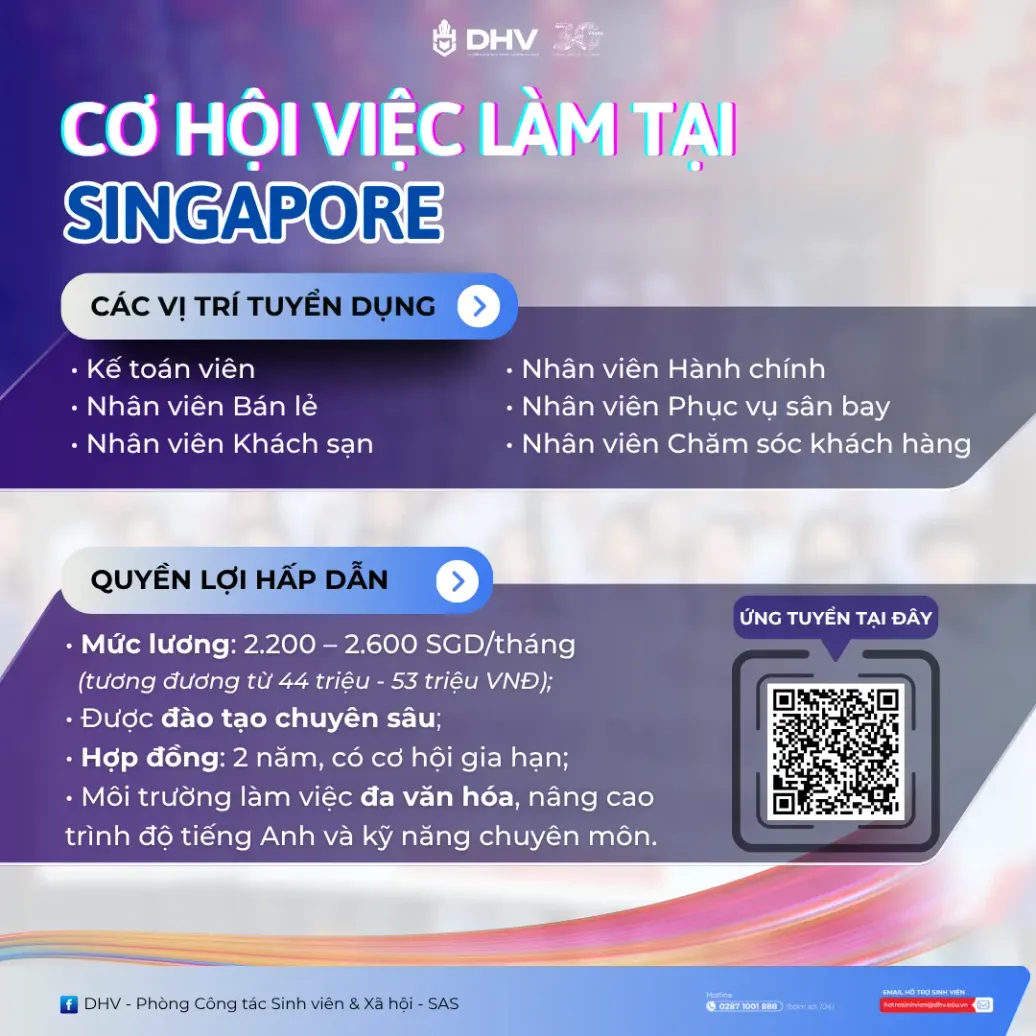 CƠ HỘI VIỆC LÀM TẠI SINGAPORE DÀNH RIÊNG CHO DHV-IERS!